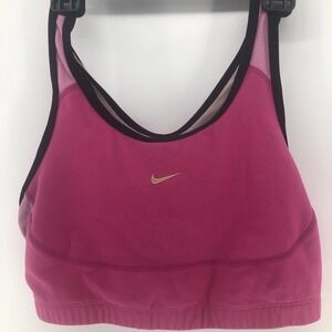 NIKE DRI-FIT Women Pink Lined Wireless Pull On Racer Back Sports Bra LARGE 12/14